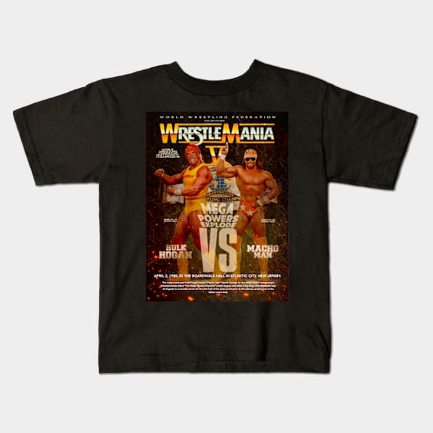 Hulk Hogan-v-Macho Man Wrestlemania5 artwork Kids T-Shirt by SAN ART STUDIO 